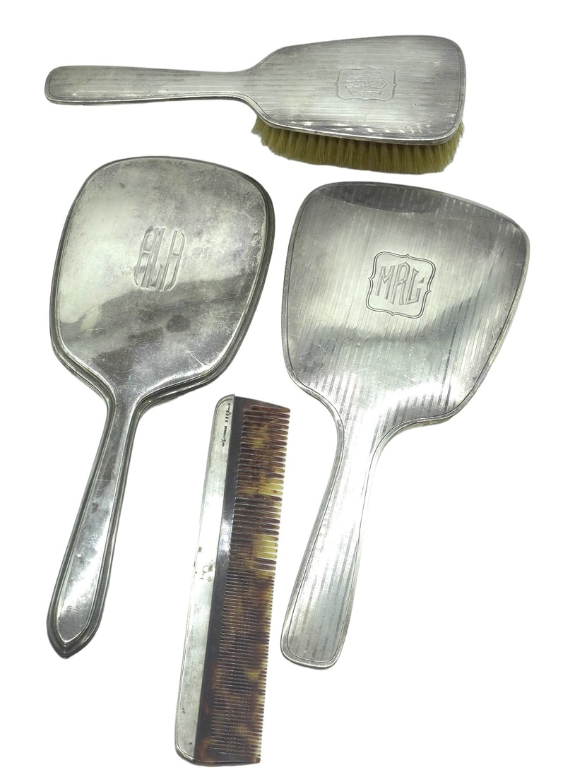 4 PC STERLING VANITY MIRRORS BRUSH COMB (1 of 4)