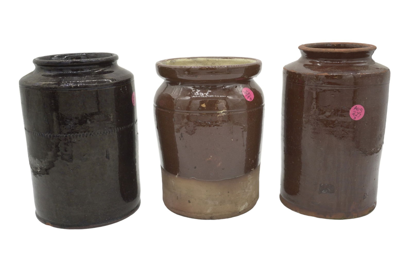3 ANTIQUE AMERICAN REDWARE JARS (1 of 3)