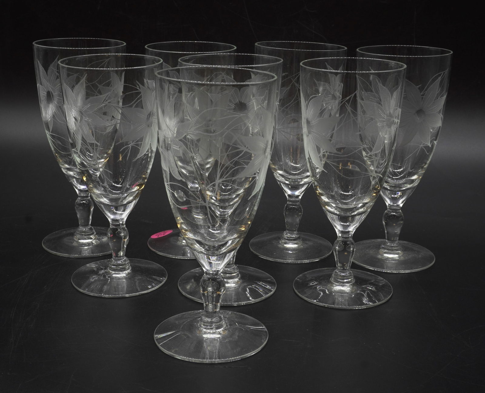 8 GLASTONBURY LOTUS ETCHED CRYSTAL WATER GOBLETS (1 of 3)