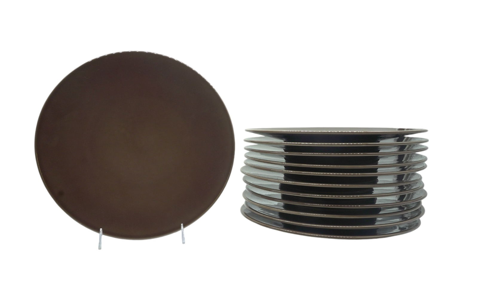 12 LUNEVILLE FRENCH BROWN CHARGERS: 12 Luneville French Brown Chargers, each measures 12.5" in dia. Total lot weight is 12 lbs 15 oz. PROVENANCE: A Private Daniel Island Estate