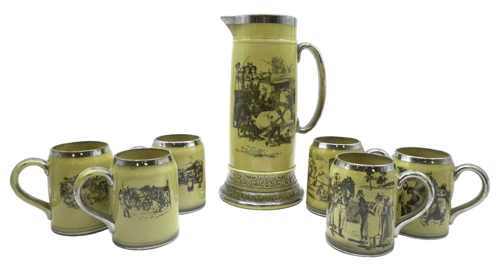 7 pc RIDGWAYS ENGLISH COACHES PITCHER & MUGS (1 of 8)