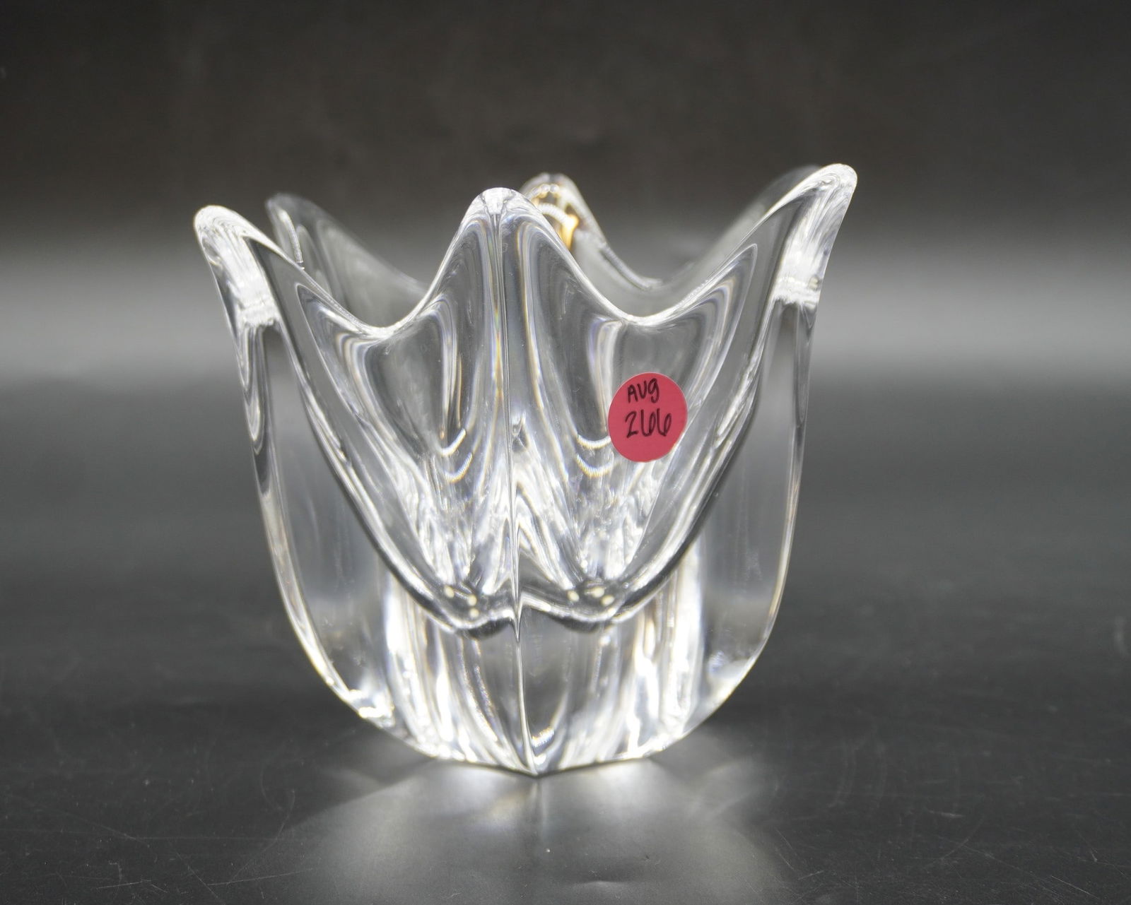 ORREFORS CRYSTAL SWEDEN BELLE BOWL: Orrefors Sweden Crystal Belle Bowl, signed on bottom. Measures 5.5" x 6.25" dia. and weighs 4 lbs 2 oz.