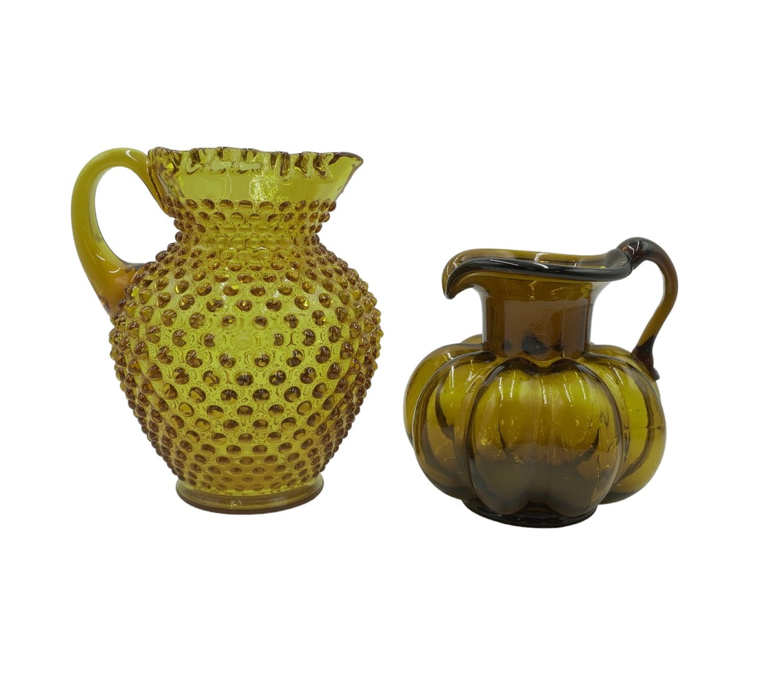 2 PC VINTAGE AMBER GLASS PITCHERS (1 of 5)