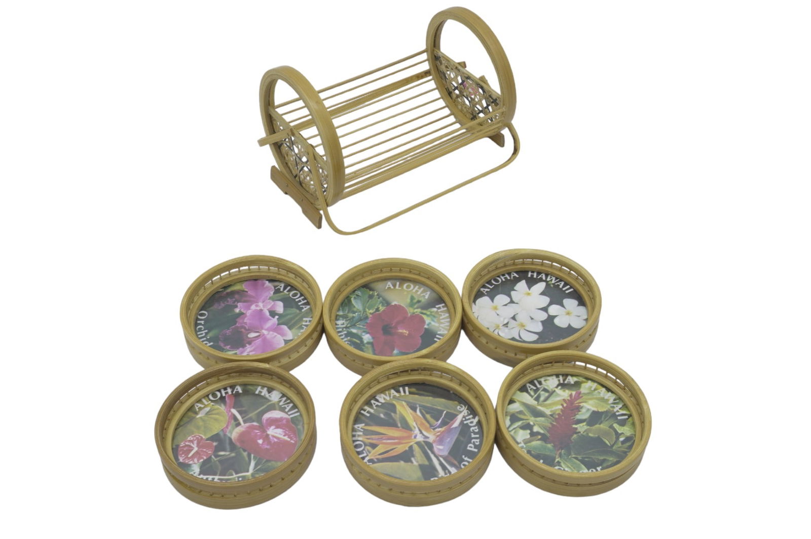 MCM HAWAIIAN FLORAL BAMBOO COASTERS - SET OF 6 (1 of 4)