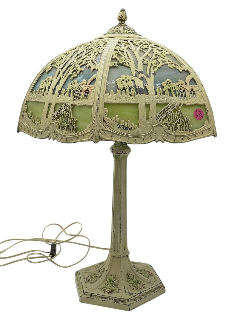 ARTS & CRAFTS MILLER OVERLAY SLAG GLASS LAMP (1 of 5)