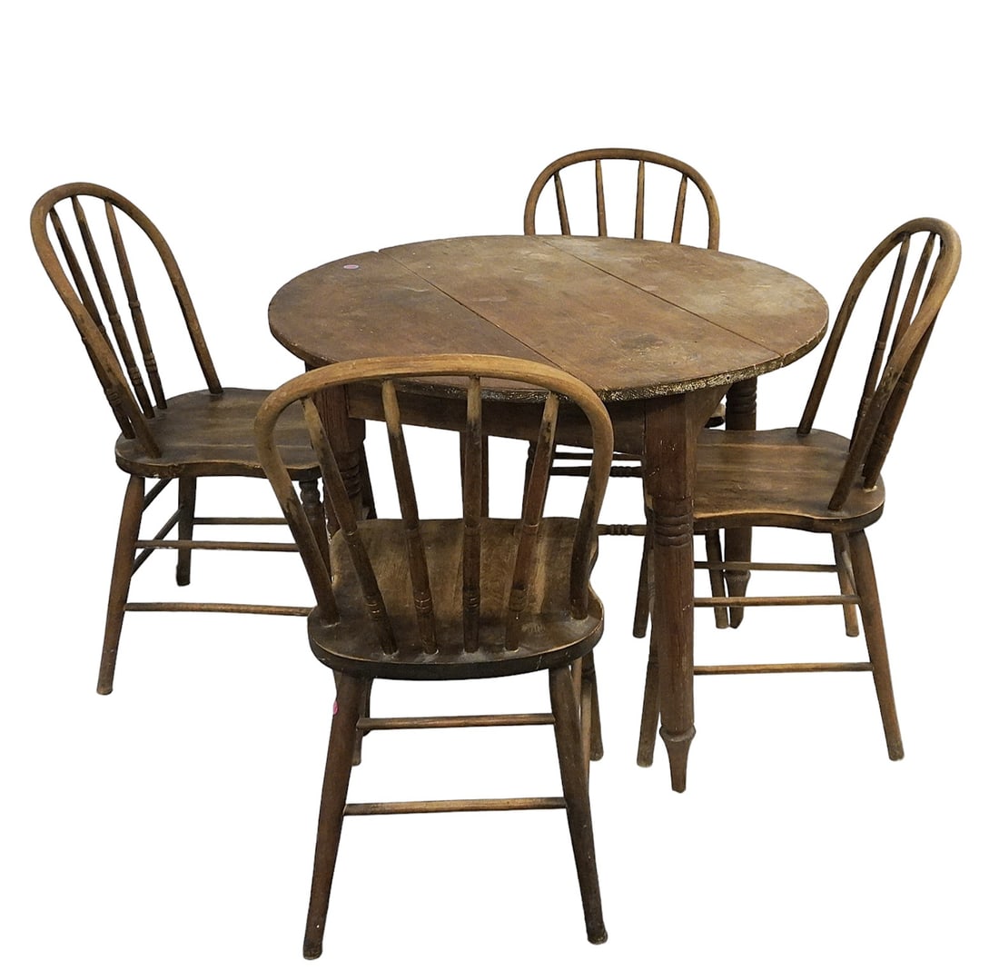 PRIMITIVE OAK TABLE & 4 CHAIRS (1 of 5)