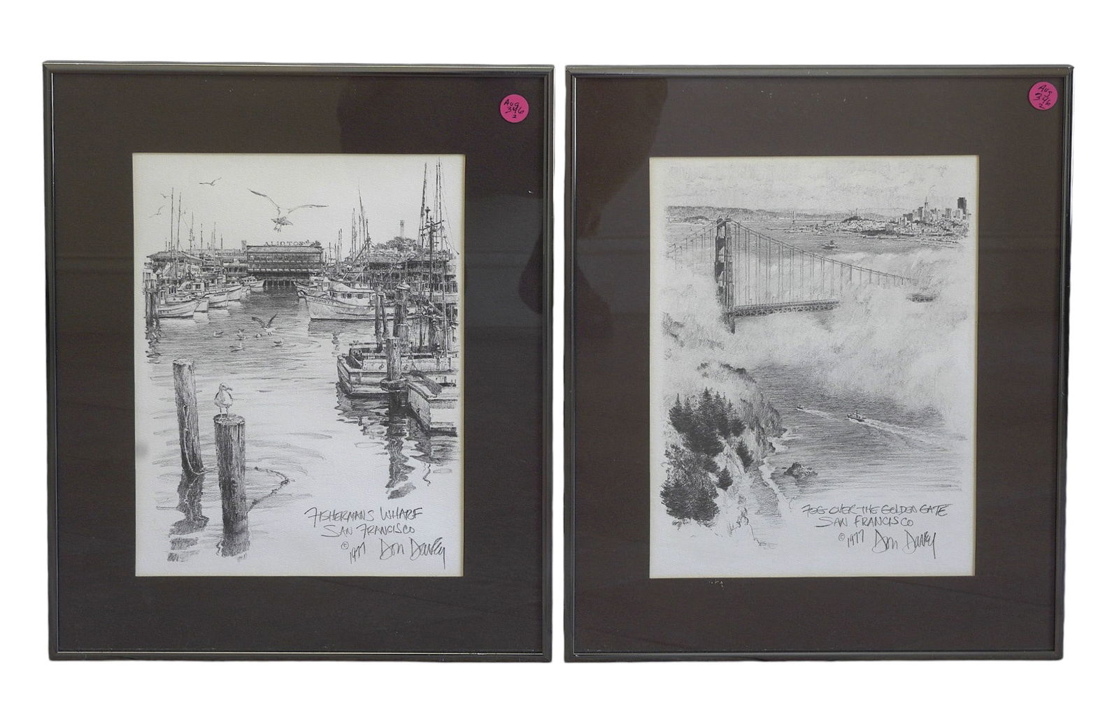 2 DON DAVEY (1927-2014) SAN FRANCISCO PRINTS: Pair framed 1977 Prints of San Francisco by artist Don Davey. In matching frames. Frames 13.5"x16"x1". Weight combined 5 lbs 5 oz. Don Davey (1927-2014) started his distinguished career at the America