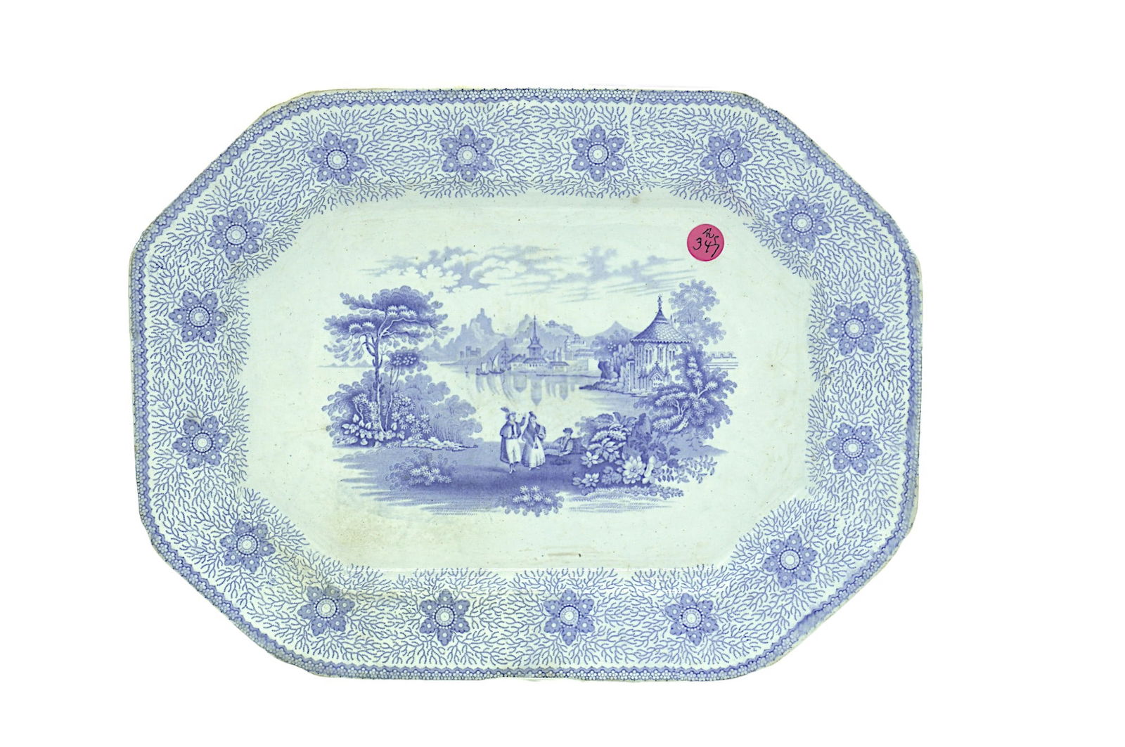 ANTIQUE ENGLISH IRONSTONE BLUE TRANSFERWARE PLATTER IN "SIRIUS" PATTERN (1 of 4)
