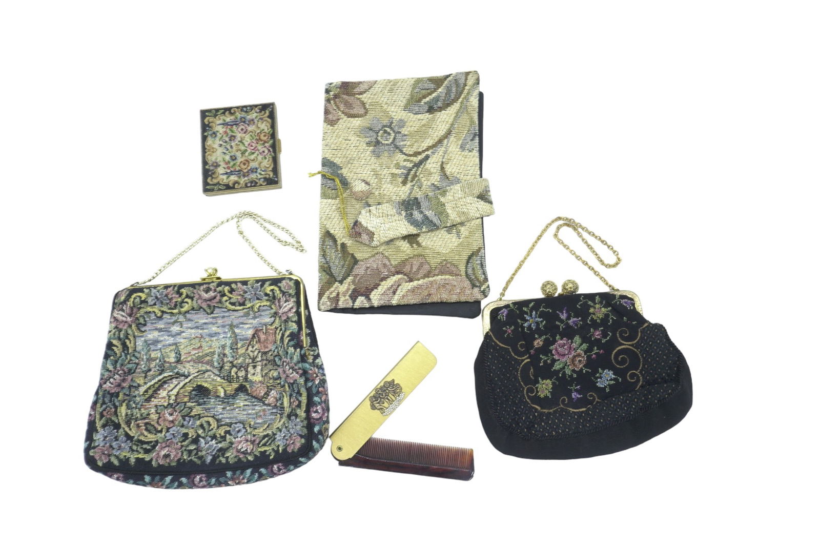 LOT VINTAGE NEEDLEPOINT PURSES AND ACCESSORIES - 5 Pieces (1 of 3)