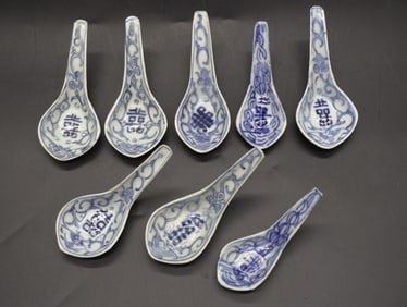 8 19th c CHINESE DOUBLE HAPPINESS SPOONS