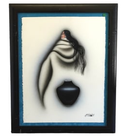 ROBERT REDBIRD MIXED MEDIA SIGNED & FRAMED