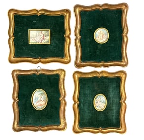 4 HAND PAINTED MINIATURE PLAQUES FRAMED