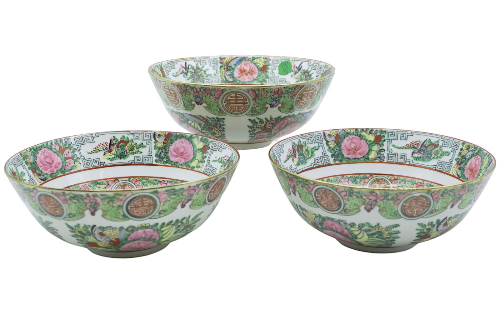 3 HAND PAINTED PORCELAIN 8 IN ROSE MEDALLION BOWLS (1 of 5)