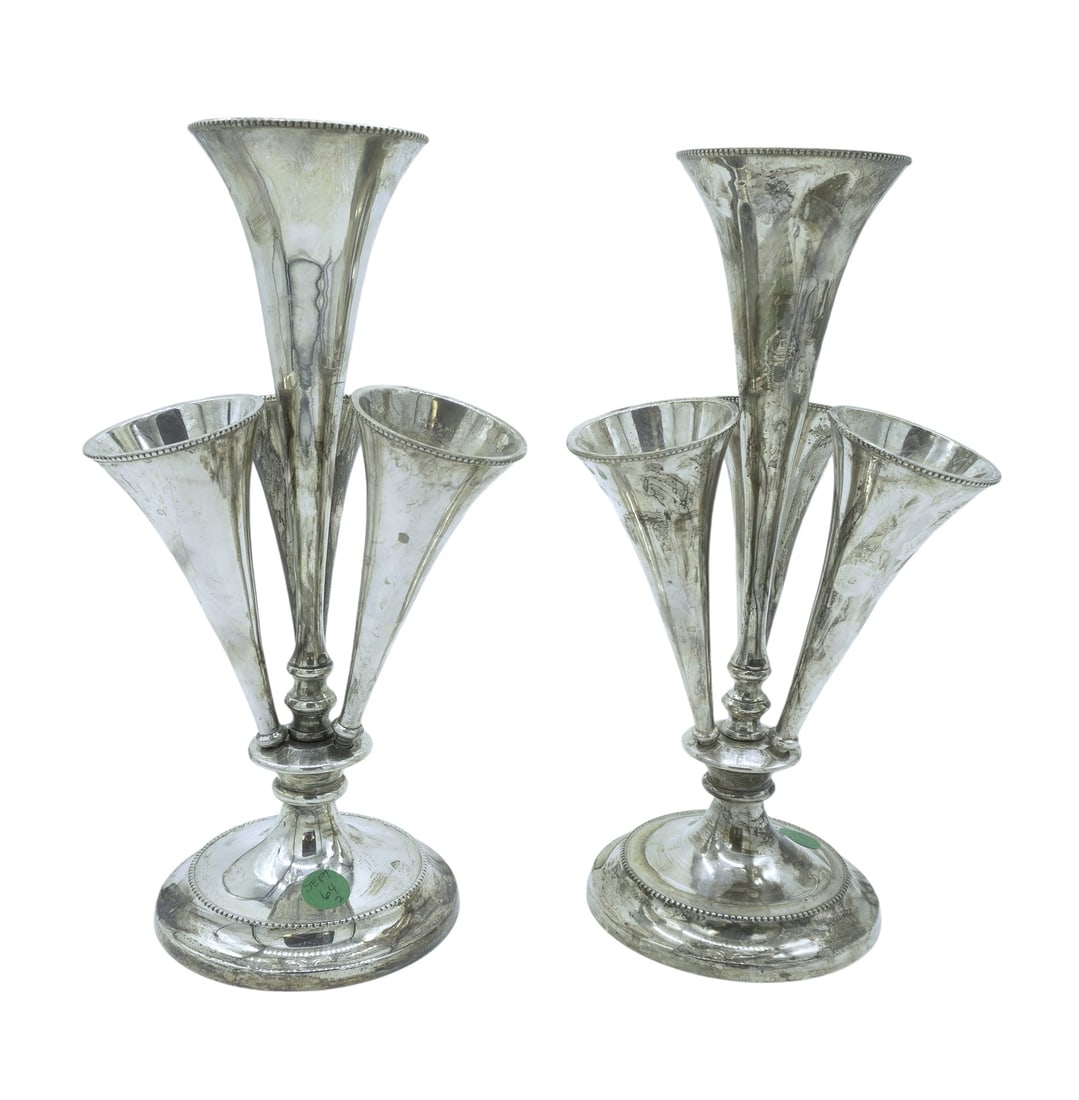 PAIR FOUR FLUTE EPERGNE SILVER PLATE (1 of 4)