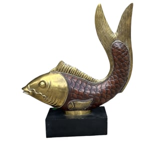 LARGE CHAPMAN BRASS KOI FISH ON STAND