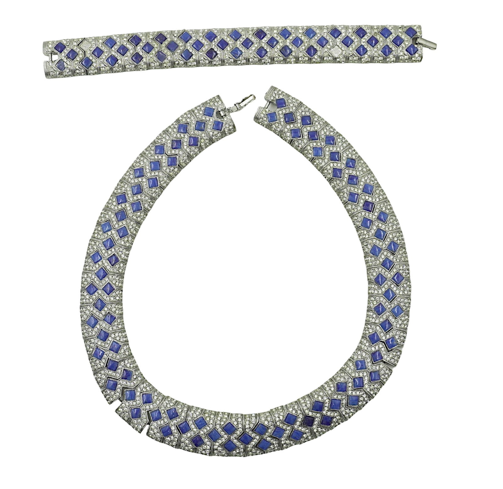 VINTAGE LES BERNARD LAPIS DEMI PARURE NECKLACE & BRACELET (1 of 6)