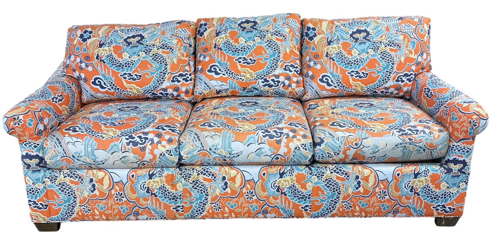 WESLEY HALL SOFA CORAL & TURQUOISE IMPERIAL DRAGON (1 of 5)