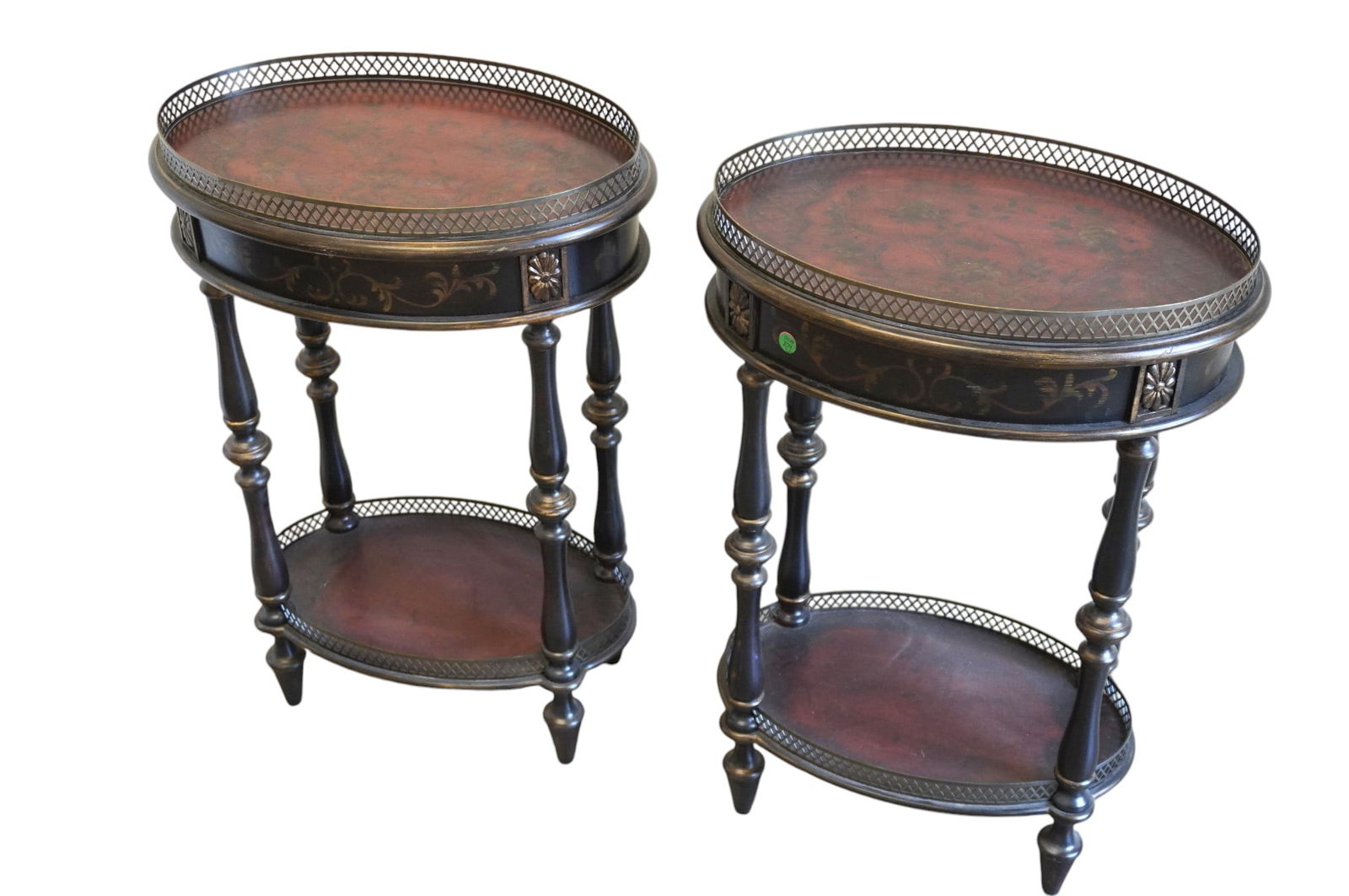 MATCHED PAIR OF OVAL TWO TIER TABLES (1 of 8)