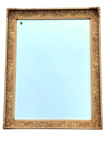 ORNATE GILT WOOD MIRROR BEVELED GLASS