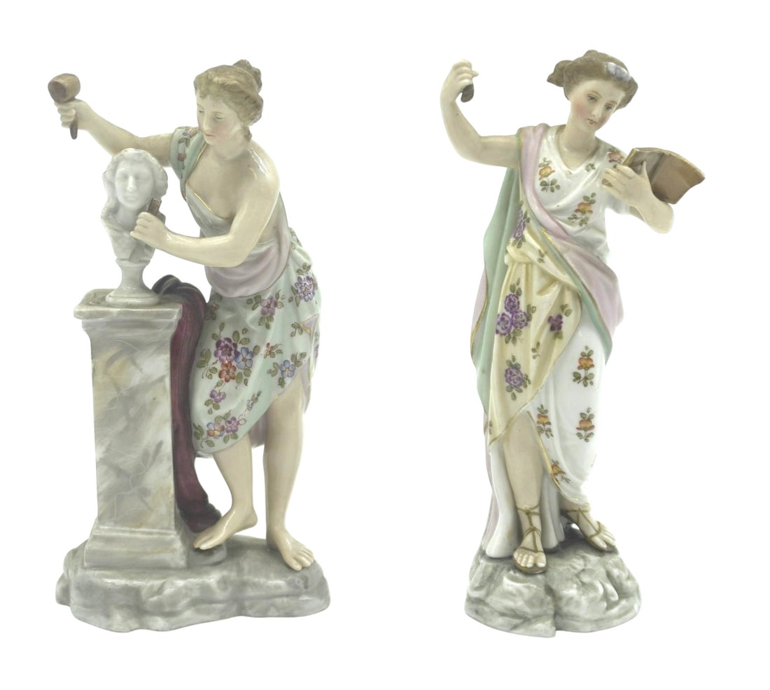 PAIR 19th c VOLKSTEDT PORCELAIN CLASSICAL FIGURES (1 of 7)