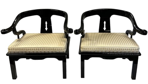 PAIR OF MID-CENTURY JAMES MONT BLACK LACQUER MING CHAIRS