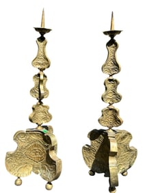 19th C ORNATE FLEMISH BRASS CANDLESTICKS