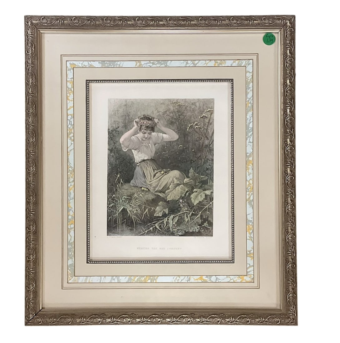 ANTIQUE LEON POHLE ENGRAVING WEAVING THE MAY CORONET (1 of 6)