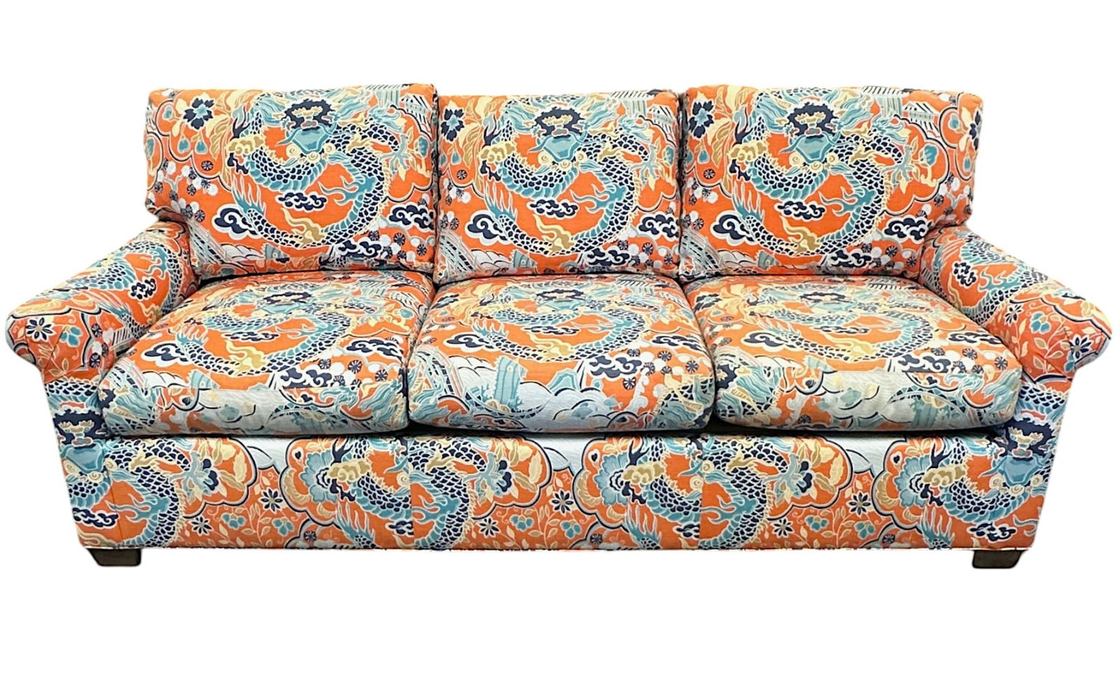 WESLEY HALL SOFA CORAL & TURQUOISE IMPERIAL DRAGON (1 of 8)