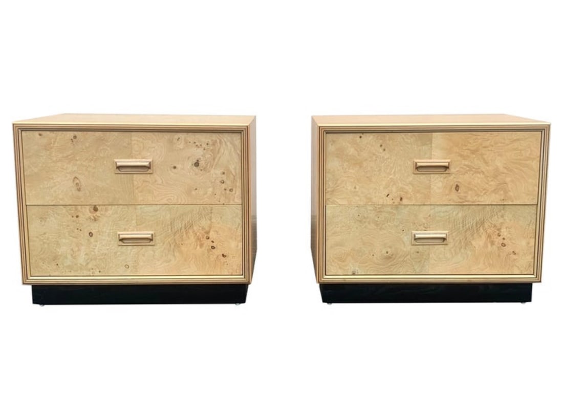 PAIR HENREDON SCENE TWO NIGHTSTANDS BURL OLIVE WOOD (1 of 3)