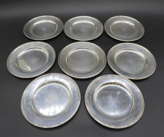 8 VINTAGE STERLING SILVER BREAD PLATES