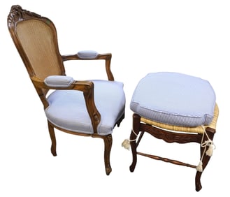 2 PC FRENCH PROVINCIAL CARVED CHAIR & BENCH