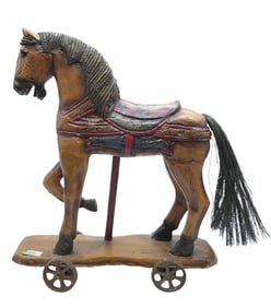 VINTAGE HAND CARVED WOOD HAND PAINTED TOY HORSE