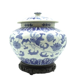 BLUE & WHITE CHINESE AU-LIN JAR ON STAND