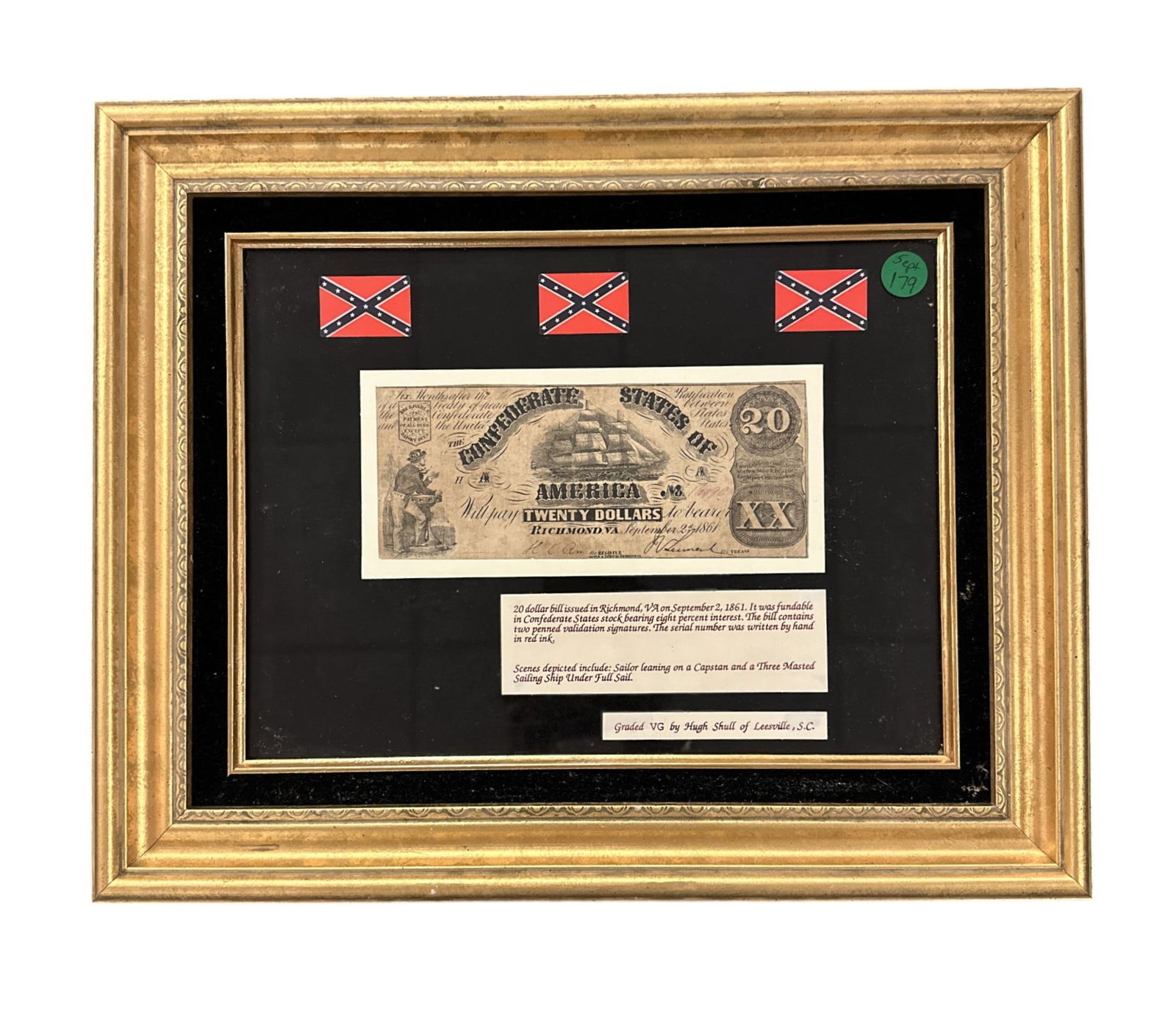 CONFEDERATE 100 DOLLAR NOTE 1862 FRAMED (1 of 2)
