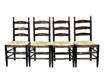 SET OF 4 LADDERBACK SHAKER CHAIRS WITH RUSH SEATS