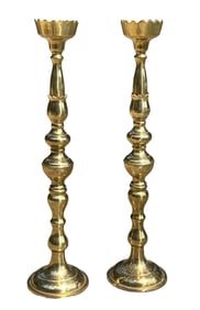 PAIR LARGE BRASS ALTAR CANDLEHOLDERS