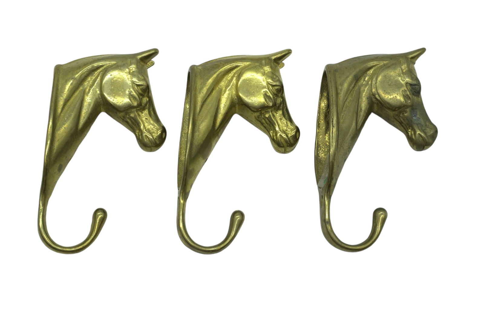 3 BRASS HORSE HEAD WALL MOUNT HOOKS (1 of 8)