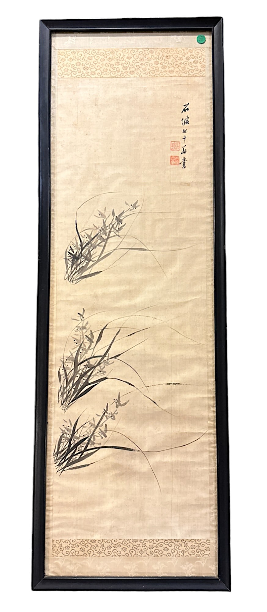 VINTAGE ASIAN HAND PAINTED SCROLL FRAMED (1 of 5)