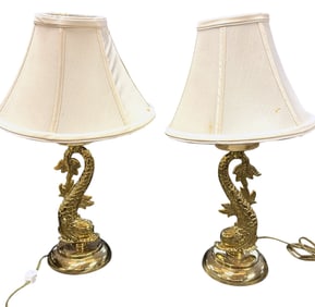 PAIR MCM BRASS DOLPHIN LAMPS