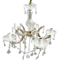 VINTAGE CRYSTAL & BRASS 5 ARM CHANDELIER
