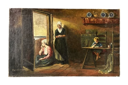 AWAITING THE FISHERMANS RETURN OIL ON CANVAS