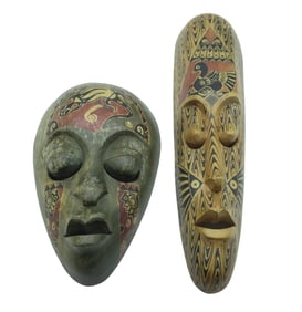 2 VINTAGE HAND CARVED LOMBOK INDONESIAN MASKS