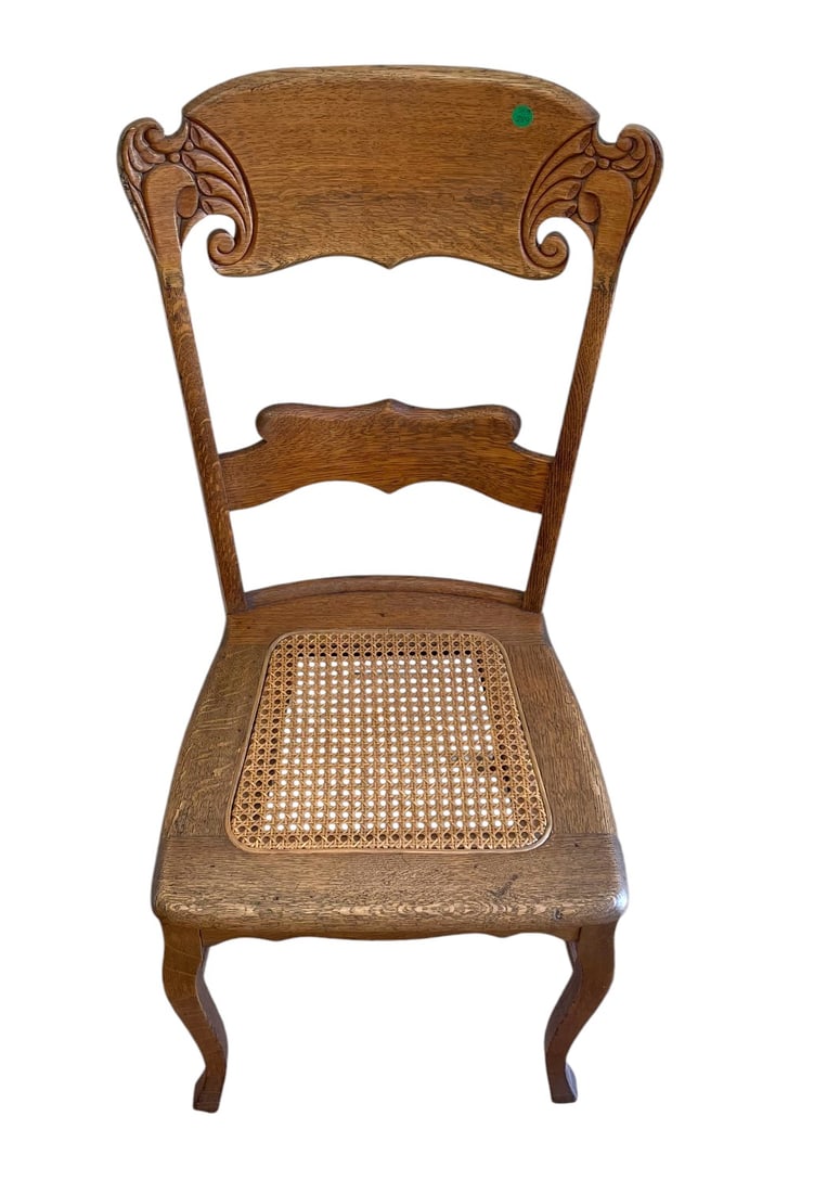 ANTIQUE OAK PRESS BACK CANE SEAT CHAIR (1 of 5)