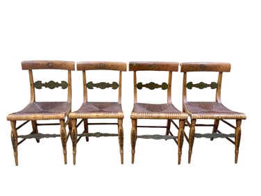 4 ANTIQUE HITCHCOCK STYLE RUSH SEAT PAINTED CHAIRS