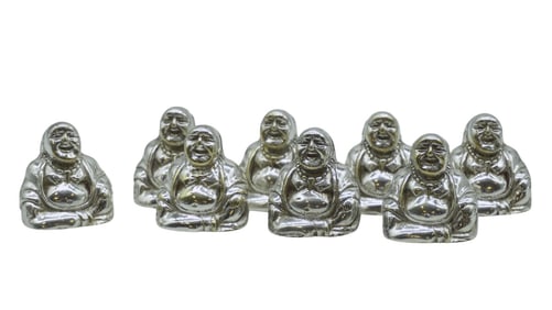 8 SILVER PLATE BUDDHA PLACE CARD HOLDERS