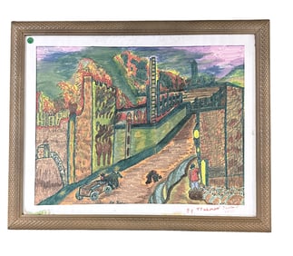 VINTAGE AMERICAN FOLK ART TILLMAN JORDAN WATERCOLOR