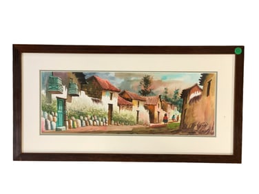 FRAMED VINTAGE WATERCOLOR CUZCO PERU