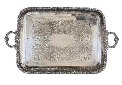 MONUMENTAL ORNATE SILVER PLATE BUTLERS TRAY