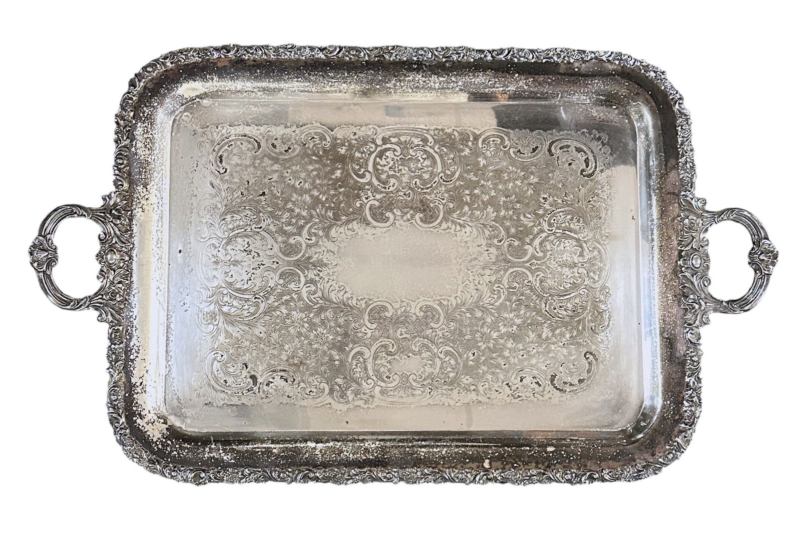MONUMENTAL ORNATE SILVER PLATE BUTLERS TRAY (1 of 2)
