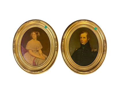 PAIR HISTORICAL FRAMED PRINTS ON WOOD: Pair framed historical figure prints on wood in beautiful gold frames. Includes "Major John Biddle" by Thomas Sully and "Jenny Lind" by Eduard Magnus. Each measures 12.5" x 15", weighs 2 lbs 9 oz.